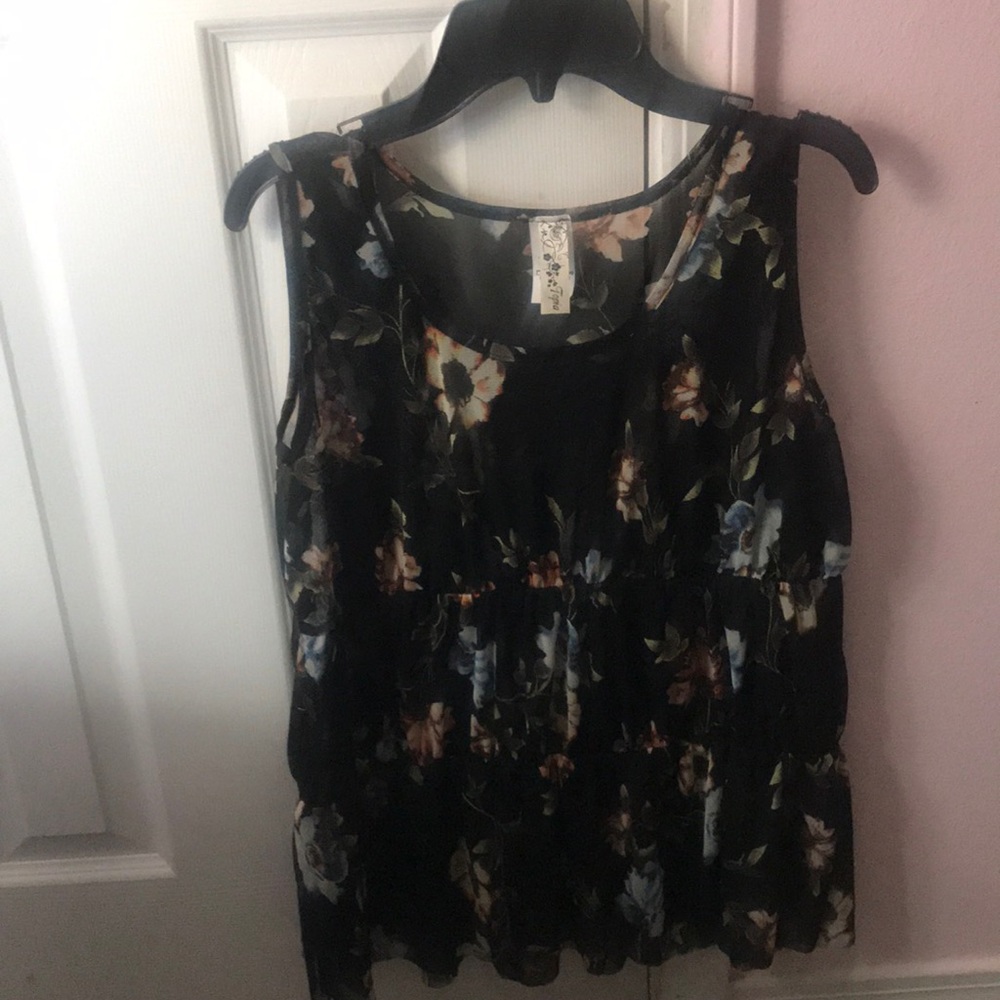 This sexy black mesh floral Topia sleeveless top.